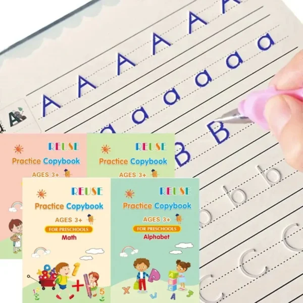 كراسات تحسين الخط الإنجليزي المحفورة (4 كراسات + قلم)