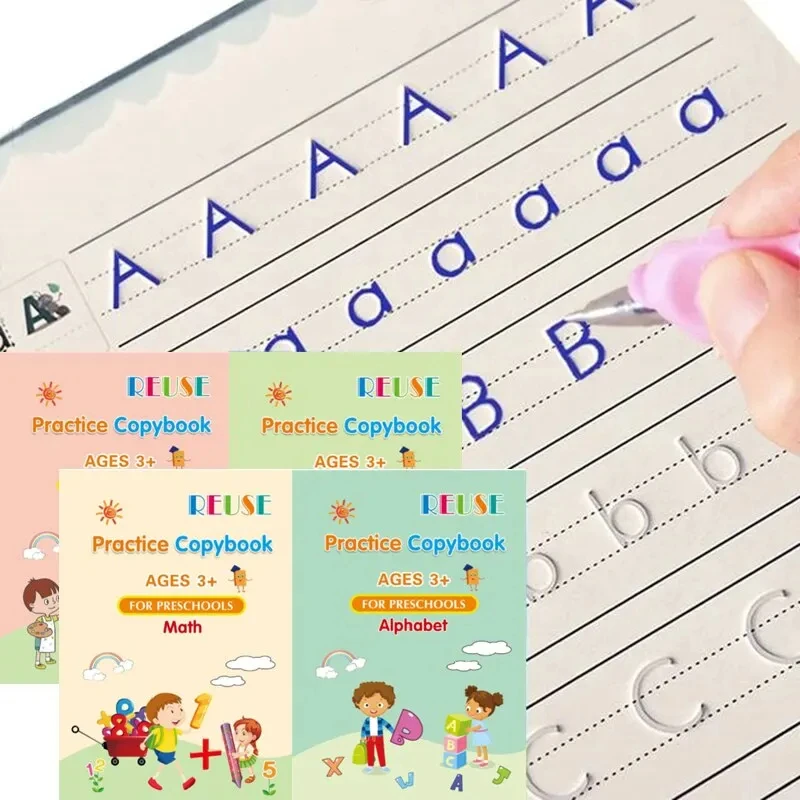 Se0c01824b45b4222aa462ed70b04aad9Y.webp كراسات تحسين الخط الإنجليزي المحفورة (4 كراسات + قلم)